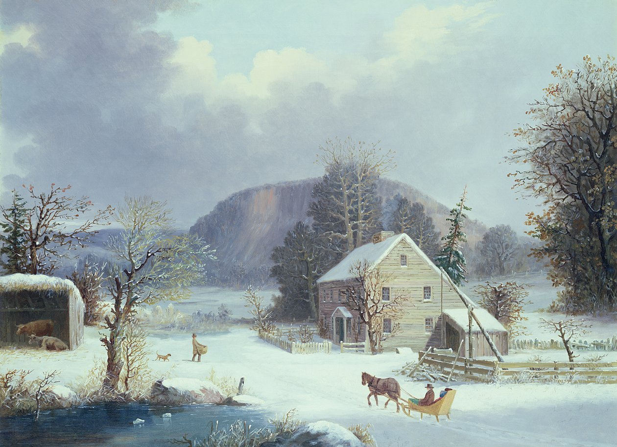 Farma Nowej Anglii przy zimowej drodze, 1854 autorstwa George Henry Durrie