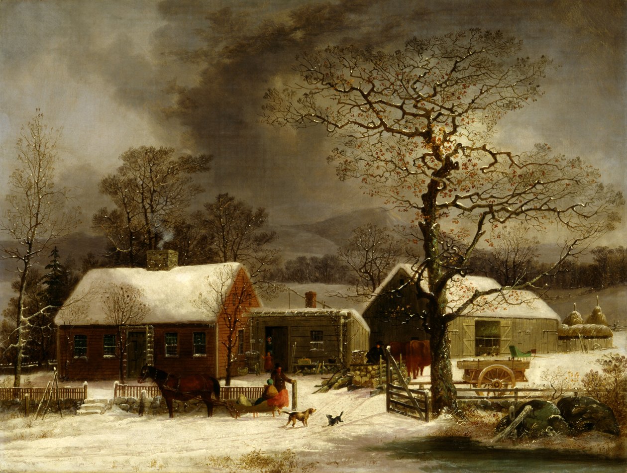 Zimowa scena w New Haven, Connecticut, ca. 1858. autorstwa George Henry Durrie
