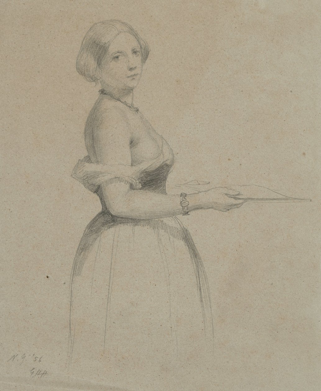 Portret młodej kobiety, 1856 (grafit na jasnobrązowym papierze) autorstwa George Henry Hall