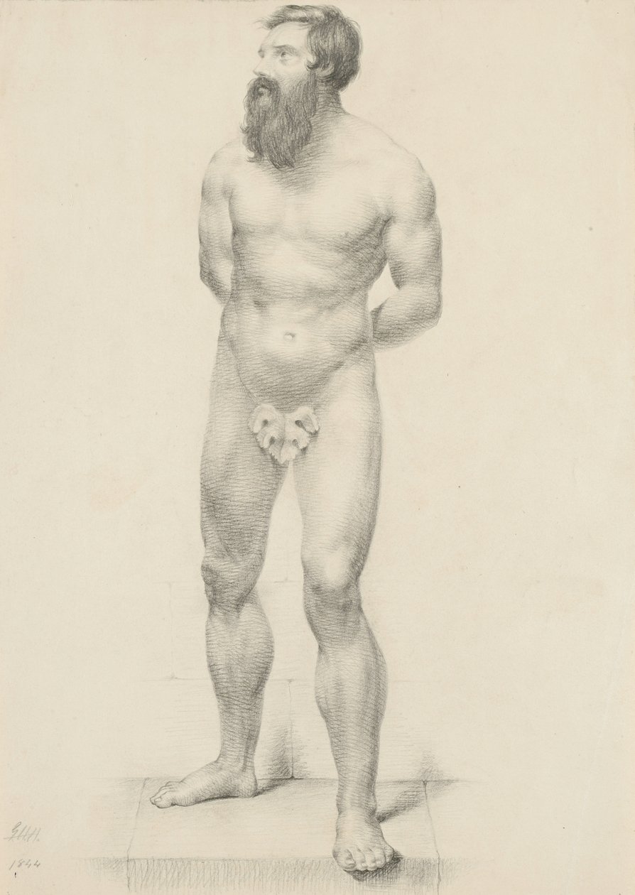Bez tytułu - Stojący akt męski z liściem figowym, 1844 (grafit na papierze bukatowym) autorstwa George Henry Hall