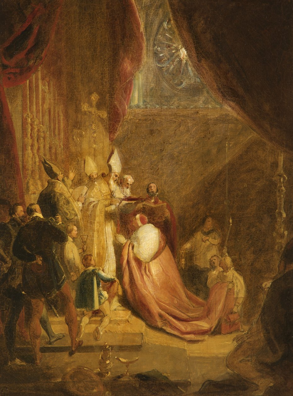 Wolsey odbiera kapelusz Cardinals w Opactwie Westminsterskim autorstwa George Henry Harlow