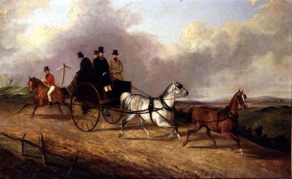 Panowie w bryczce ciągniętej przez konia autorstwa George Henry Laporte