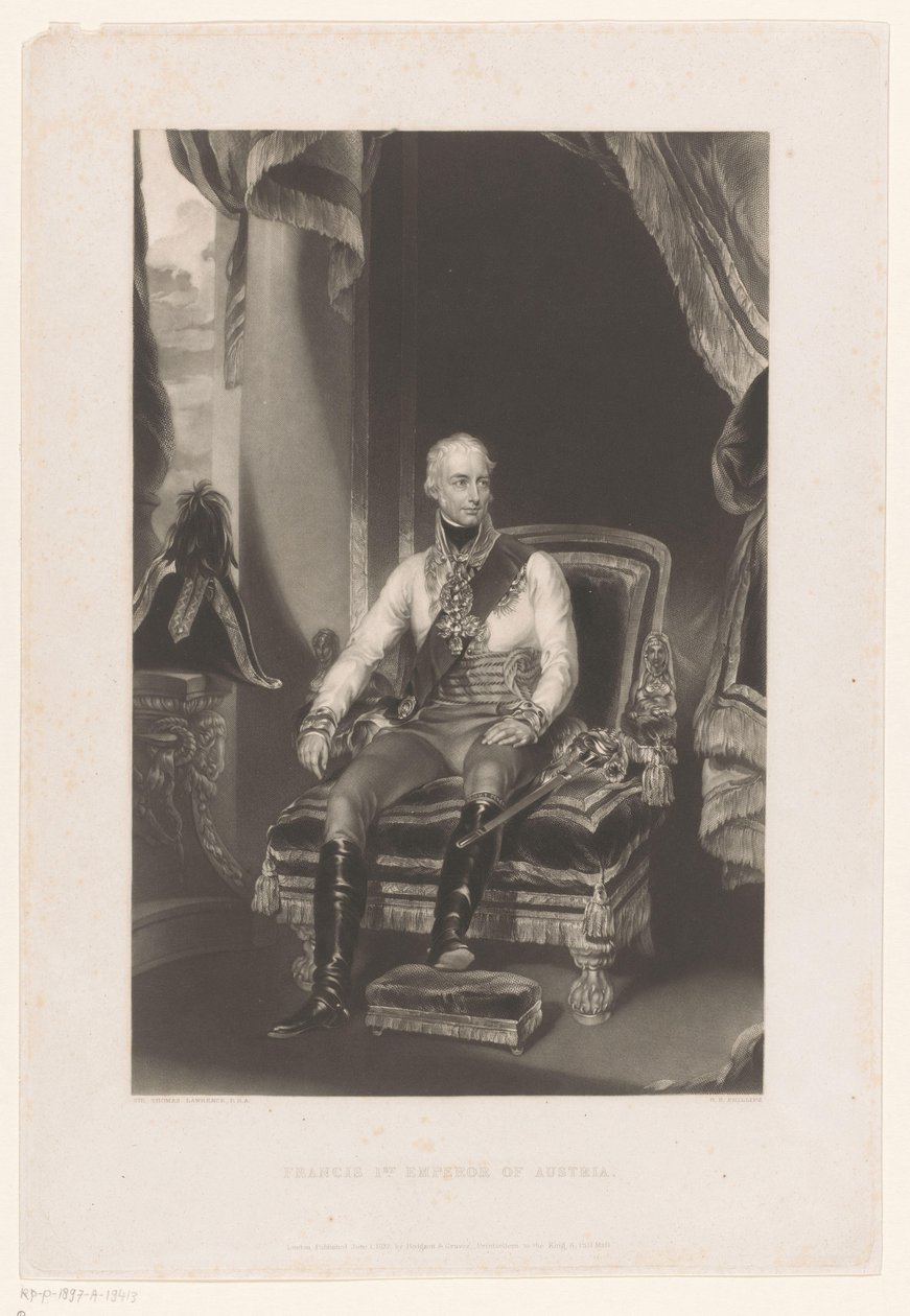 Portret Franciszka II Josefa Karela, cesarza rzymsko-niemieckiego Franciszek 1. Cesarz Austrii (tytuł na obiekcie) autorstwa George Henry Phillips