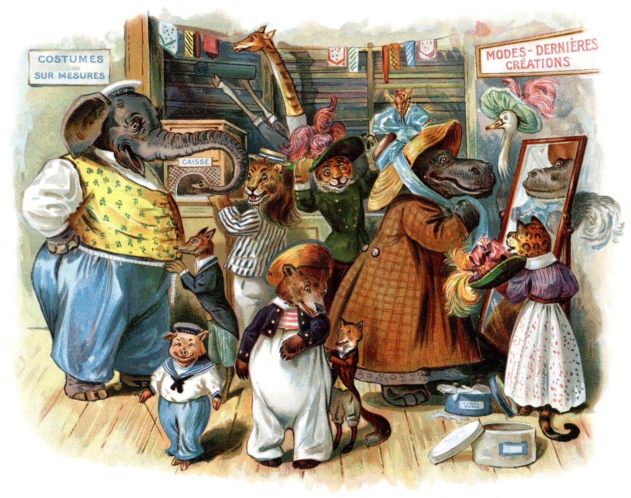 Ilustracja do „Pociągu rozrywki! Panowie zwierzęta w samochodzie” autorstwa George Henry Thompson