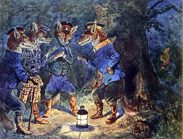 „Pan Lapinot wszystko słyszy”, ilustracja z „Igrzysk olimpijskich zwierząt”, ok. 1910 (kolor lito) autorstwa George Henry Thompson