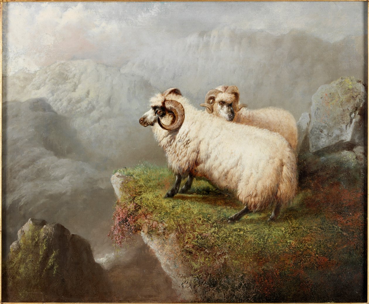 Owce na krawędzi klifu, ok. 1865-68 autorstwa George Hepper
