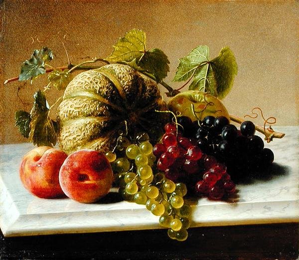 Martwa natura z melonami i winogronami autorstwa George Hetzel