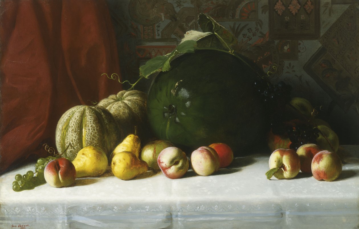 Martwa natura na stole z owocami, 1882 autorstwa George Hetzel