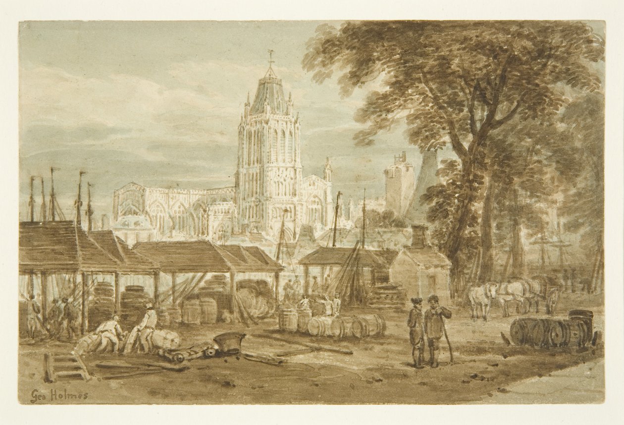 Kościół St Mary Redcliffe z Welsh Back (ołówek i akwarela na papierze) autorstwa George Holmes