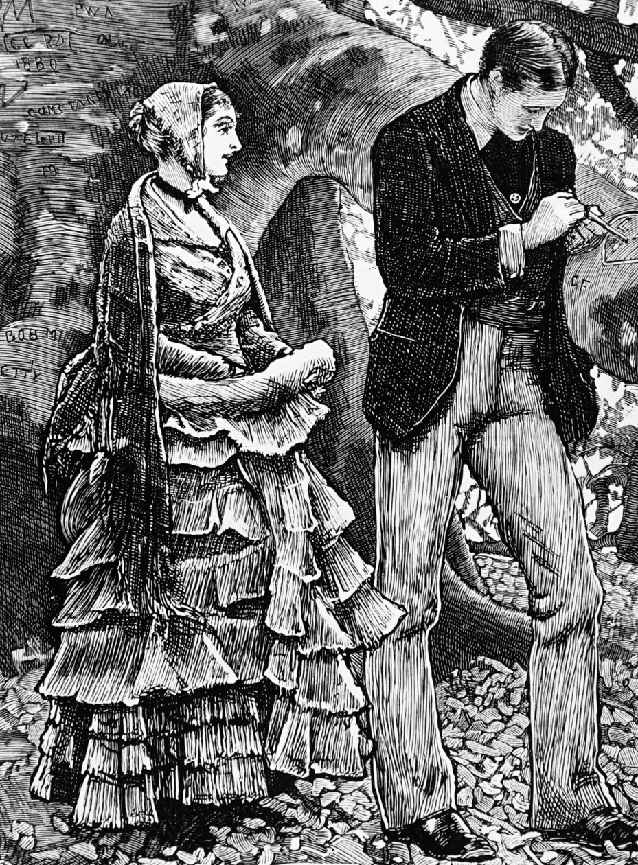 Ilustracja przedstawiająca kobietę, która odmawia oświadczeń od mężczyzny autorstwa George Housman Thomas