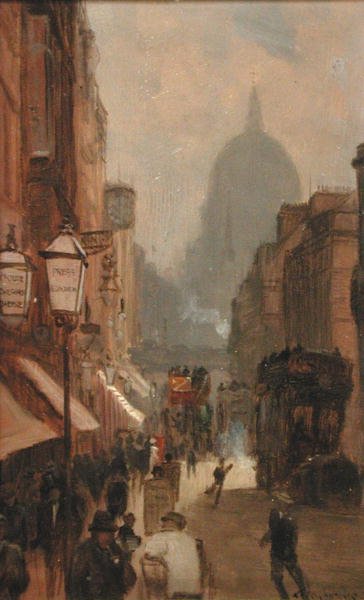 Fleet Street (olej na panelu) autorstwa George Hyde Pownall