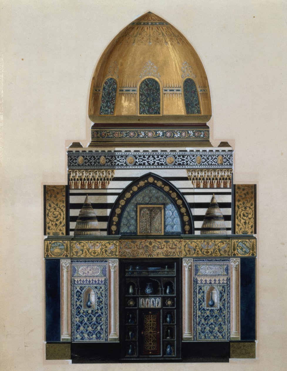 Projekt sali arabskiej w Leighton House, Londyn, 1880 (wc, gwasz) autorstwa George II Aitchison