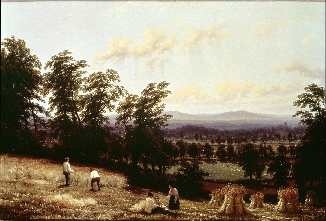 Stogi siana nad rzeką, niedaleko Harford, Warwickshire, 1872 autorstwa George II Turner