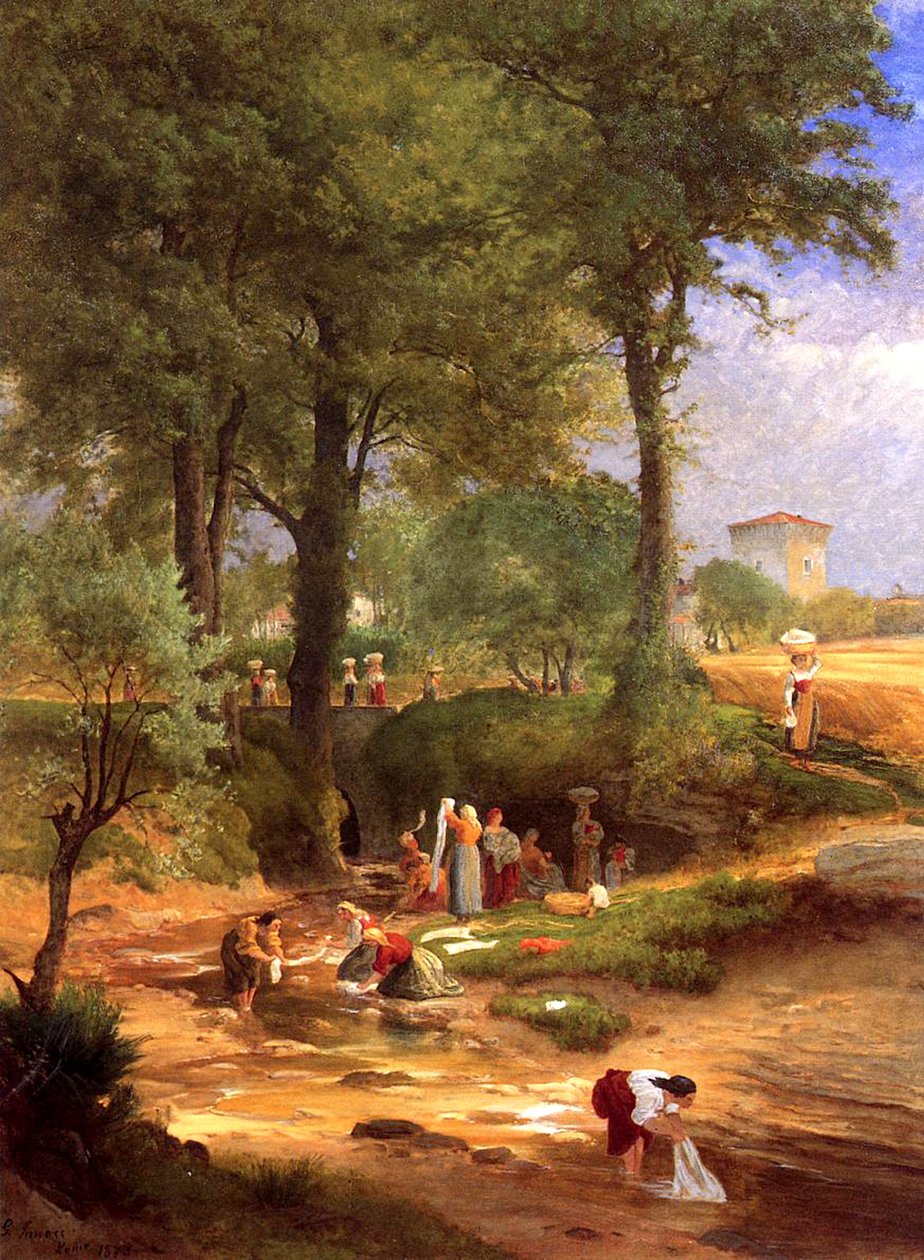 Dzień prania w pobliżu Perugii, Włochy, 1873 autorstwa George Inness