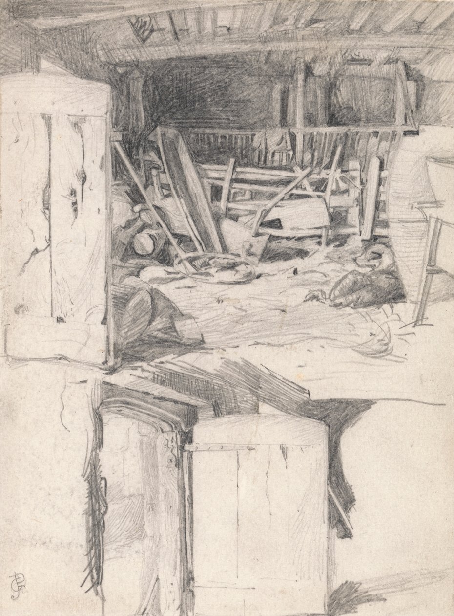 Studium do „Gęsi”, 1867: Wnętrze stodoły autorstwa George John Pinwell