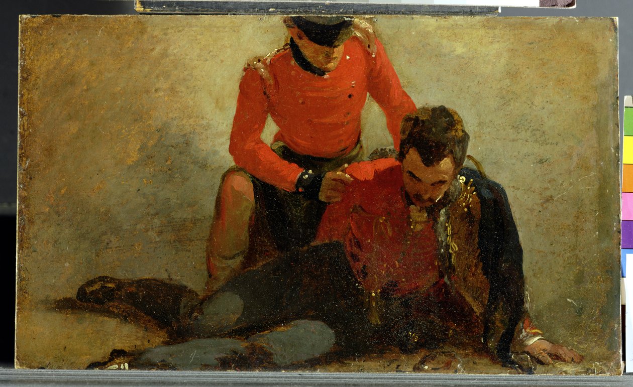 Highlander, Black Watch uczęszczający do generała huzarów, prawdopodobnie lorda Uxbridge: studium do „Bitwa pod Waterloo” autorstwa George Jones