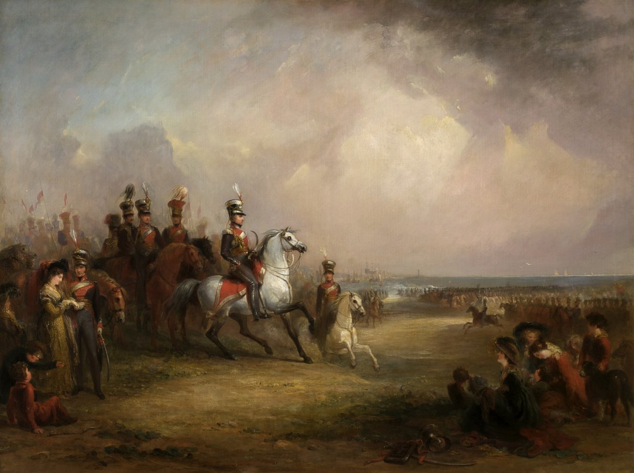 Pułkownik Sir John Leicester, Bt i kawaleria Kings Cheshire Yeomanry ćwicząca na piaskach w Liverpoolu autorstwa George Jones