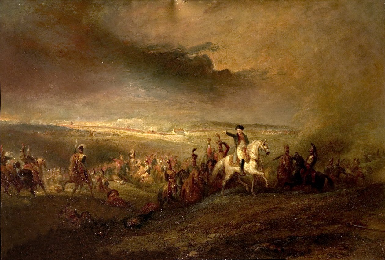 Napoleon opuszczający pole Waterloo 18 czerwca 1815 r., ok. 1816 r. autorstwa George Jones