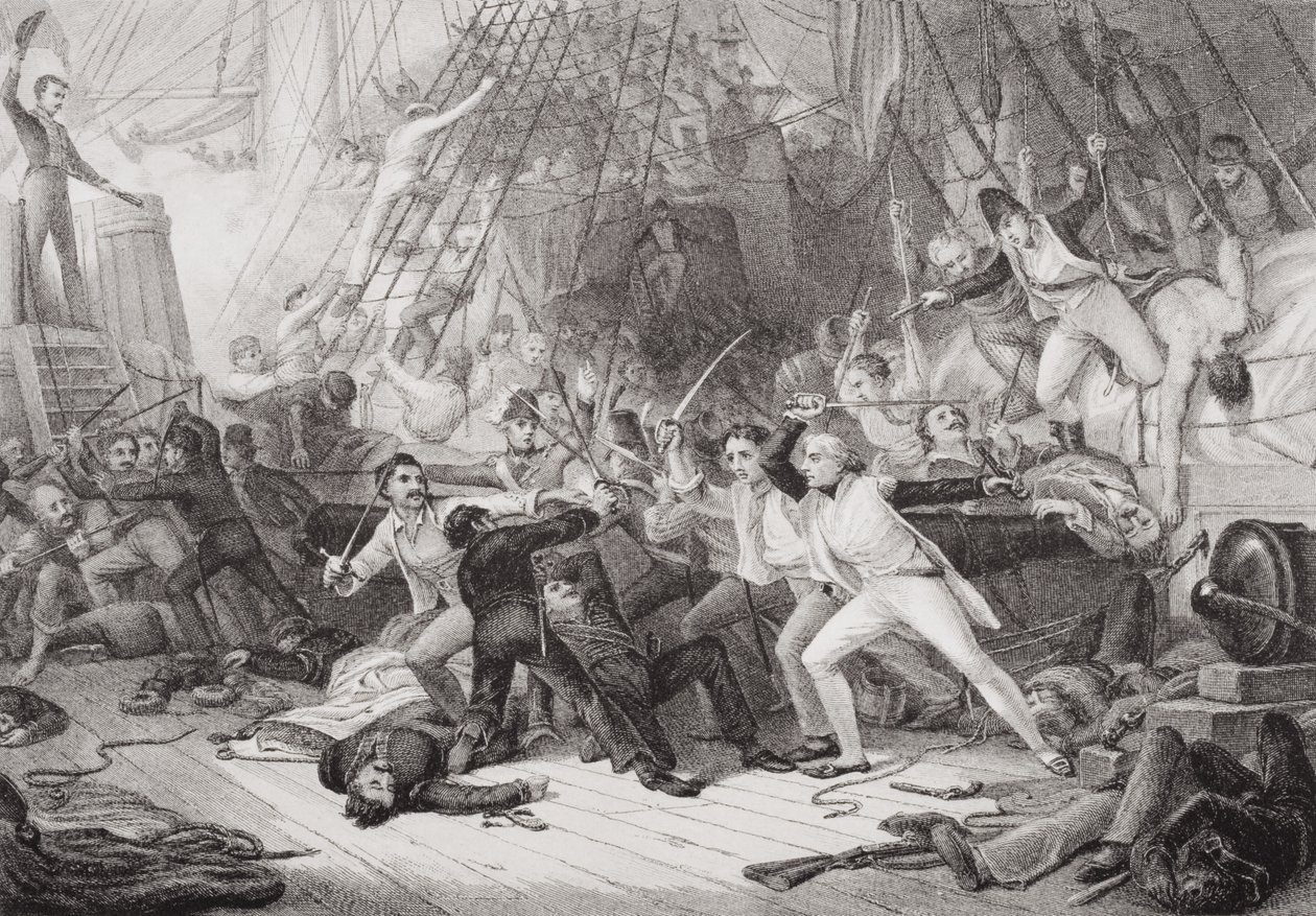 Нелсон 1797 оны 2-р сарын 14-ний өдөр Гэгээн Винсентийн тулалдаанд Сан Жозеф руу явж буй "Англи ба Шотландын түүхийн зургууд" II ботиос autorstwa George Jones