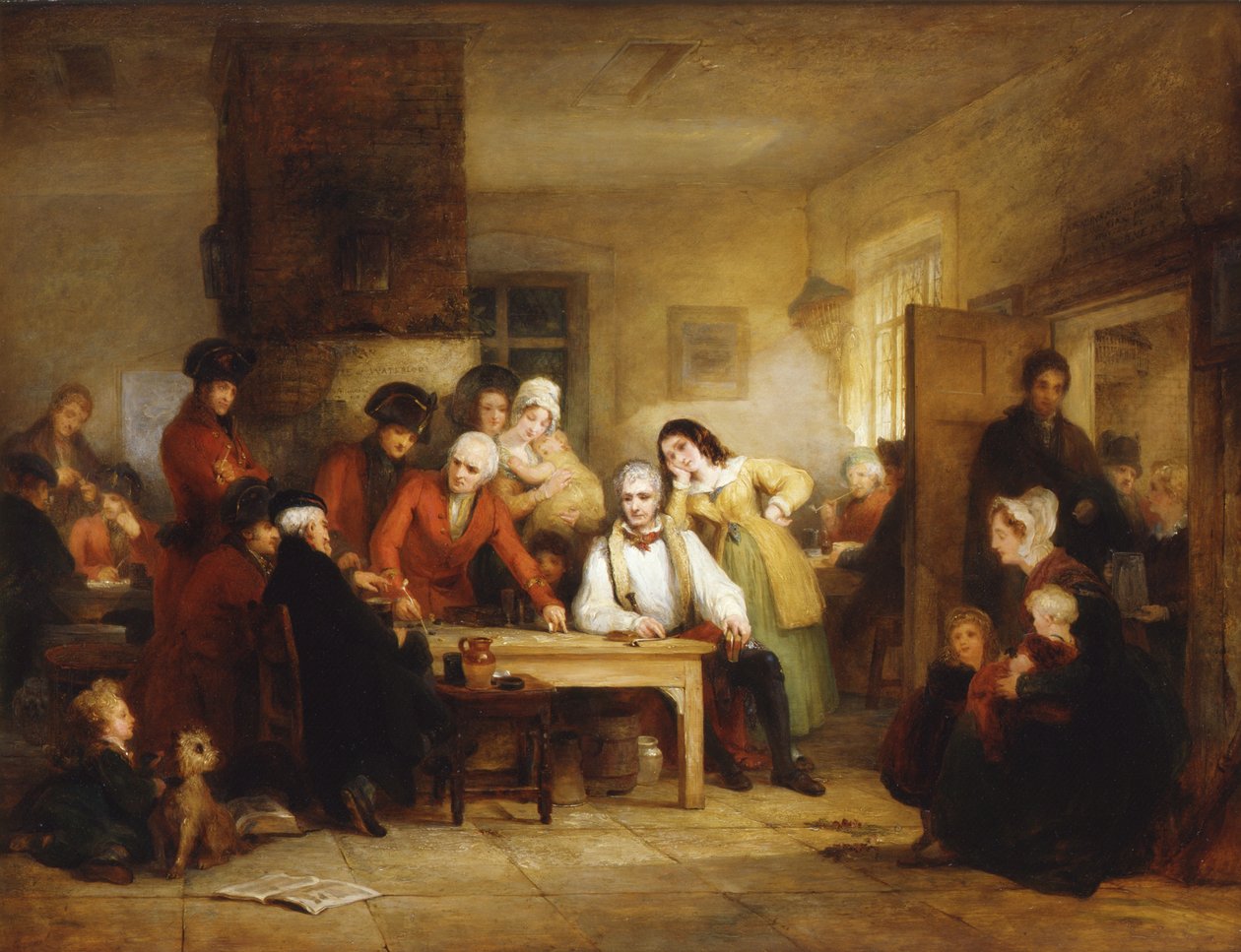 Palarnia w szpitalu Chelsea: emeryci opisujący bitwę pod Coruną, 1834 autorstwa George Jones