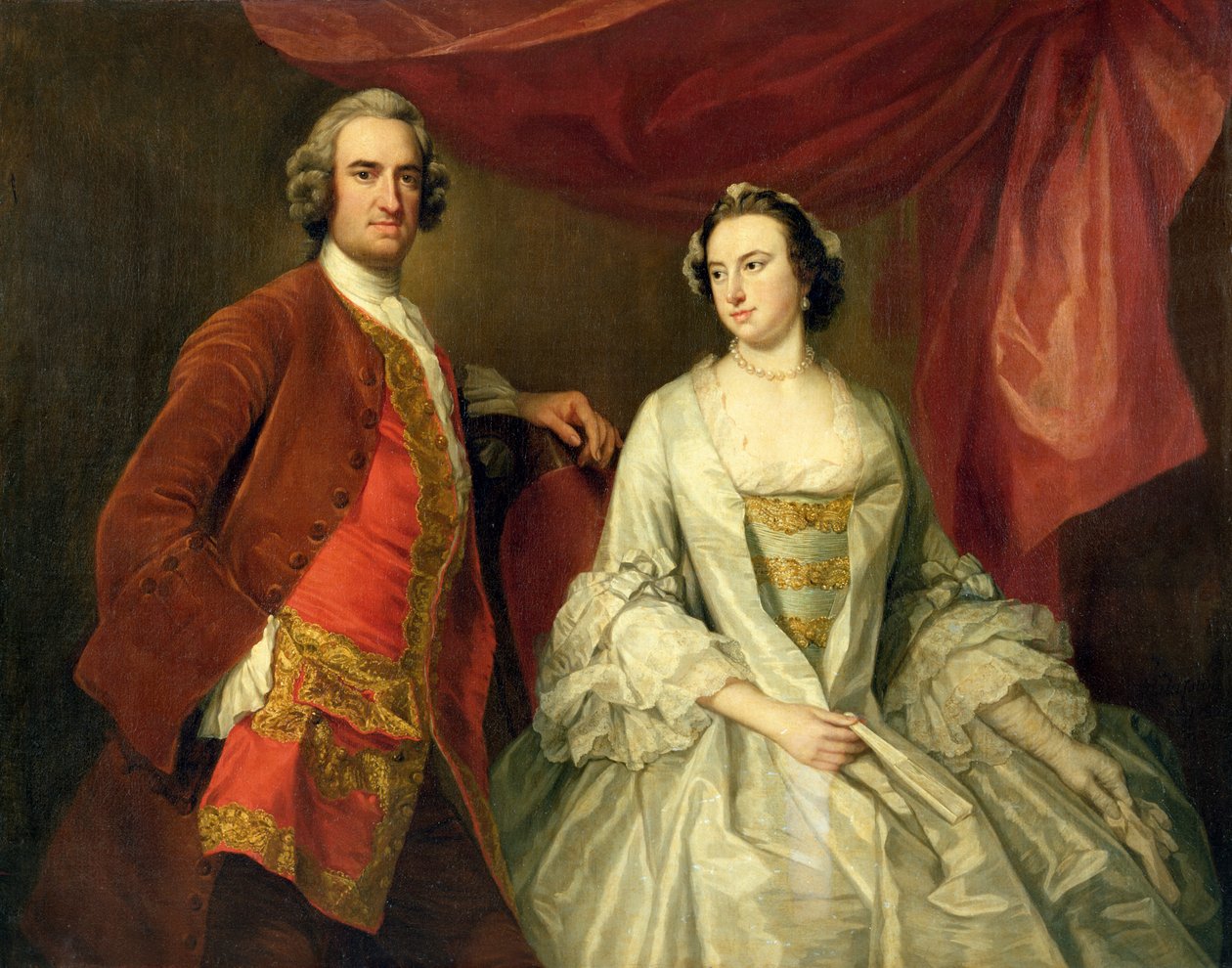 Mężczyzna i kobieta, prawdopodobnie z zaginionej rodziny, z Little Park House, Wickham, Hampshire, 1747 autorstwa George Knapton