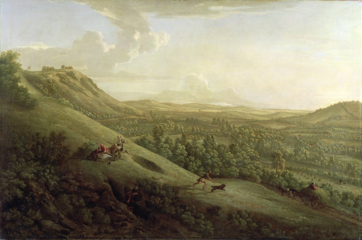 Widok na Boxhill, Surrey, z Dorking w oddali autorstwa George Lambert