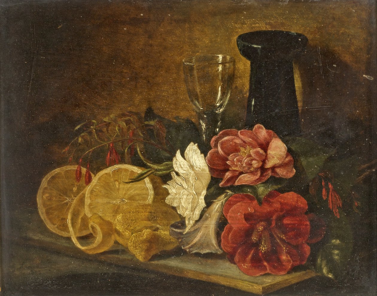 Martwa natura z owocami i kwiatami, 1855 autorstwa George Lance