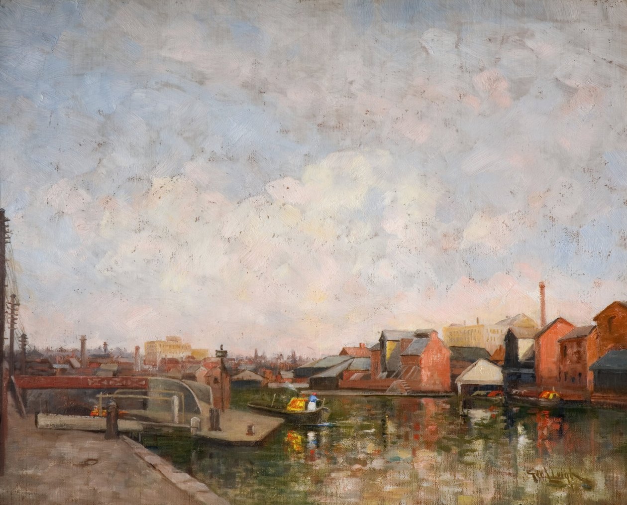 Śluza na kanale Birmingham, 1920-30. Widok na nabrzeże kambryjskie w Ladywood. autorstwa George Leonard Leigh