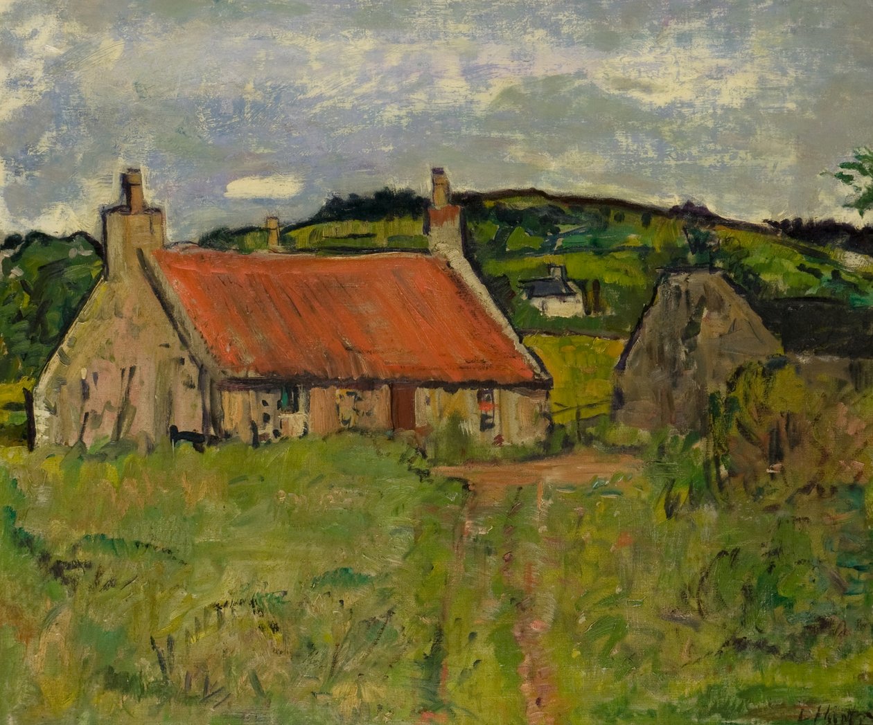 Chata w Fife, ok. 1920 (olej na płótnie) autorstwa George Leslie Hunter