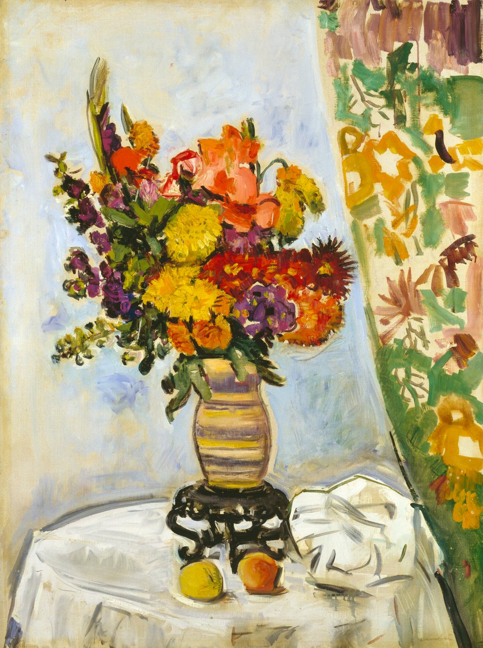 Kwiaty w chińskim wazonie (olej na płótnie) autorstwa George Leslie Hunter