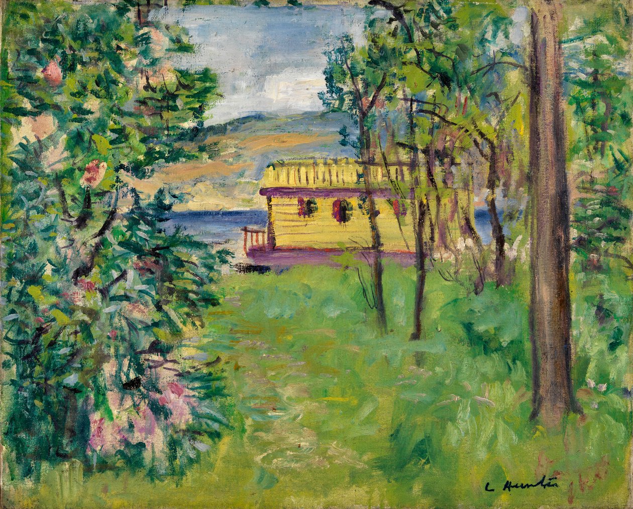 Łódź mieszkalna, Loch Lomond, ok. 1924-31 (olej na płótnie) autorstwa George Leslie Hunter