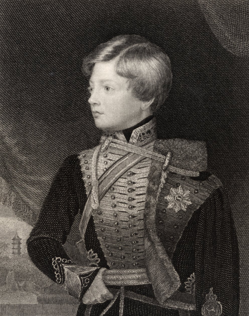 Jerzy V, król Hanoweru, grawerowany przez T.A. Dziekan, z „Narodowej Galerii Portretów, tom III”, wydana ok. 1835 r. autorstwa George Lethbridge Saunders