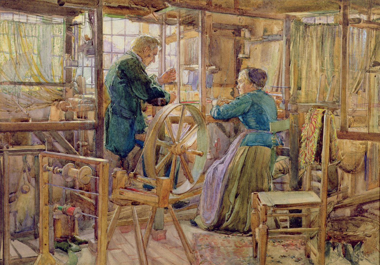 Tkacze, w Coventry, 1895 (wc i gwasz na papierze) autorstwa George Lilly Anderson