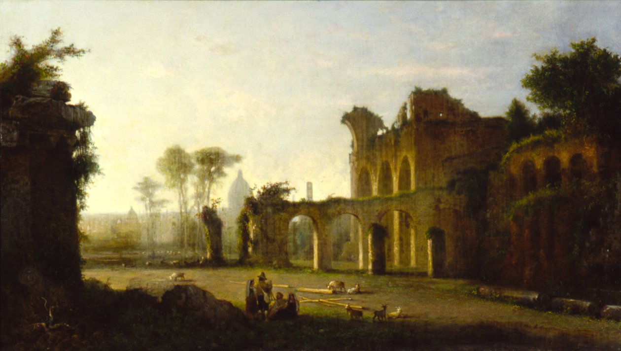 Widok Świątyni Pokoju na Forum Romanum, 1864. autorstwa George Loring Brown