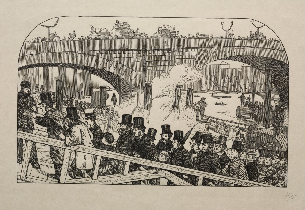 Żywy strumień na moście londyńskim - pod mostem, 1863. autorstwa George Louis Palmella Busson Du Maurier