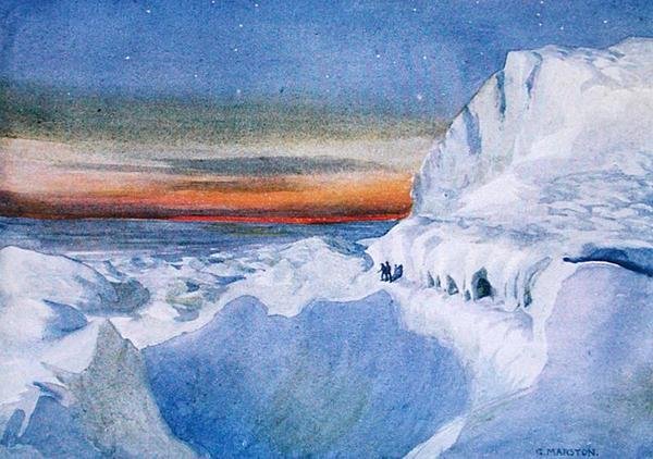 Powrót słońca na Antarktydzie, ilustracja z „Nimrod w Antarktyce 1907-09” Sir Ernesta Shackletona (1874-1922) autorstwa George Marston