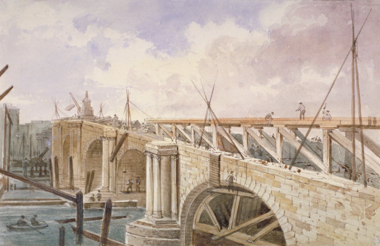 Prace rozbiórkowe prowadzone na moście Blackfriars, 1864 r. autorstwa George Maund