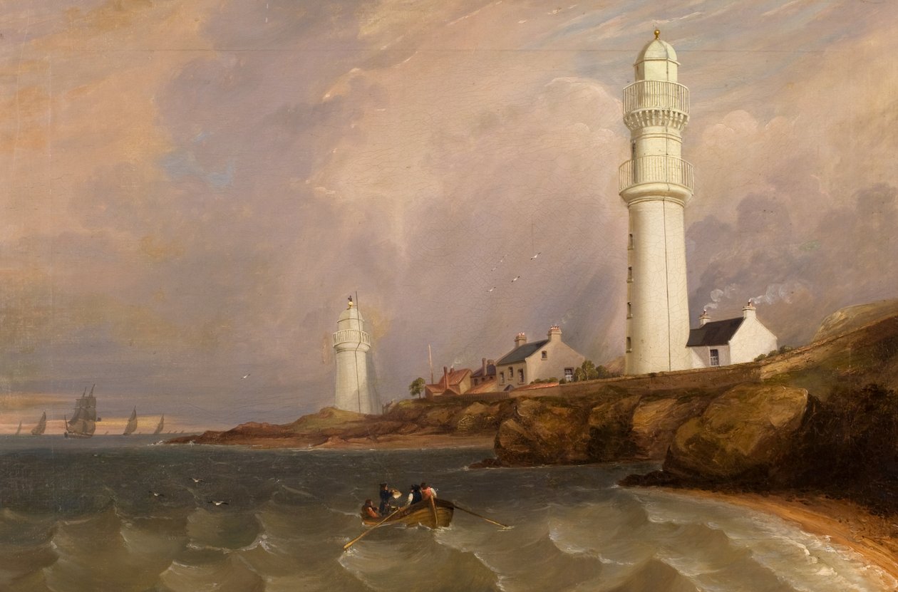 Latarnie morskie - West Lights, Tayport, ok. 1840 (olej na płótnie) autorstwa George McGillivray