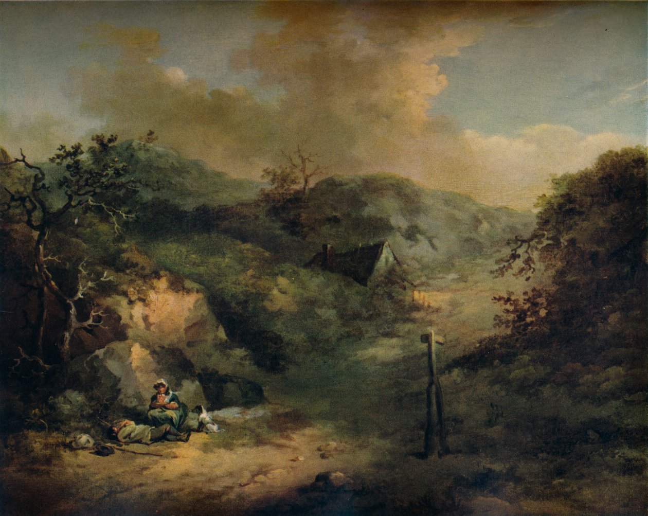 Wzgórze z odpoczywającymi Trampsami, ok. 1793 r. autorstwa George Morland