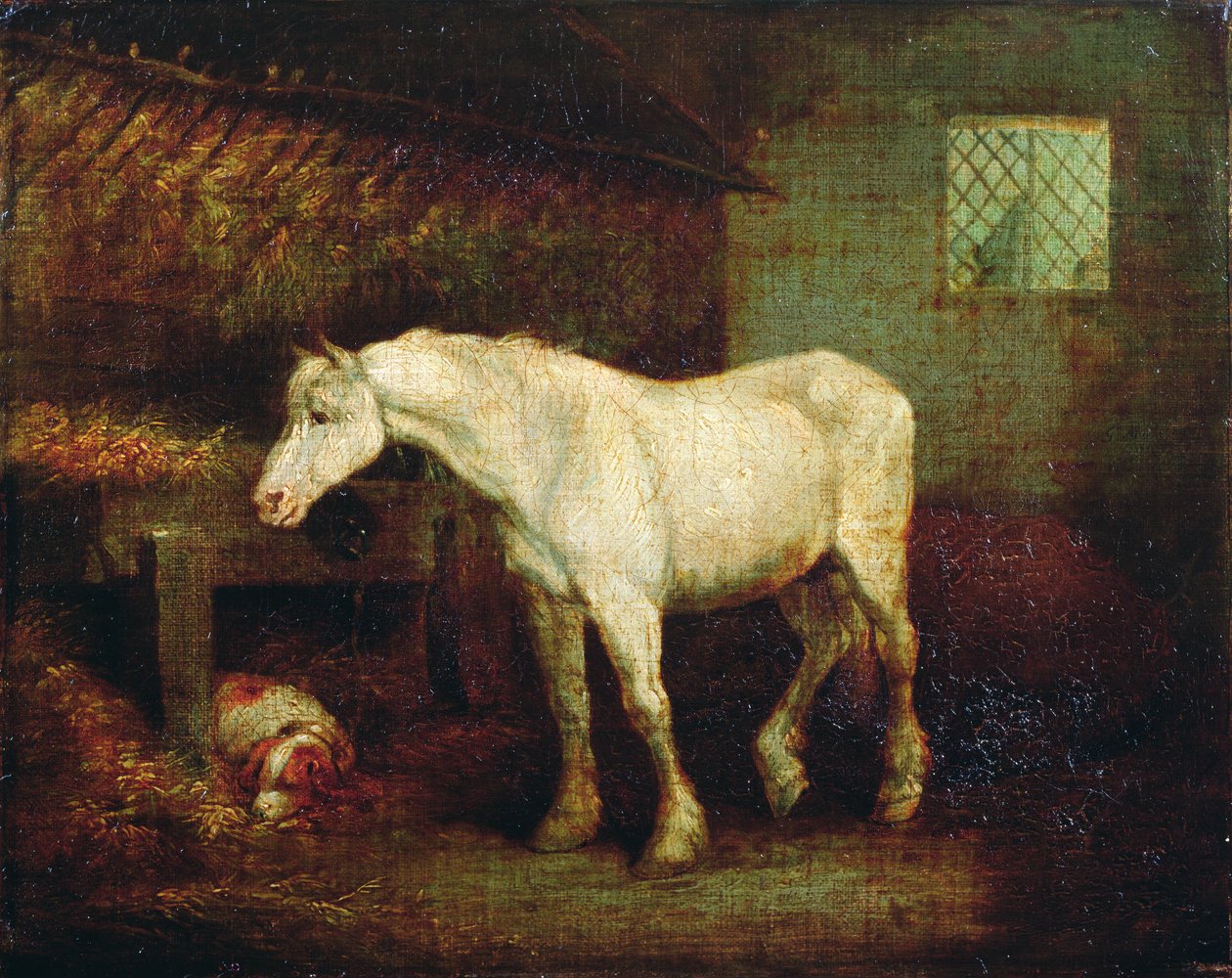 Stara siwa klacz w żłobie autorstwa George Morland
