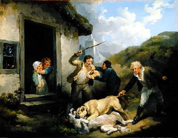 Walczące psy (olej na płótnie) autorstwa George Morland