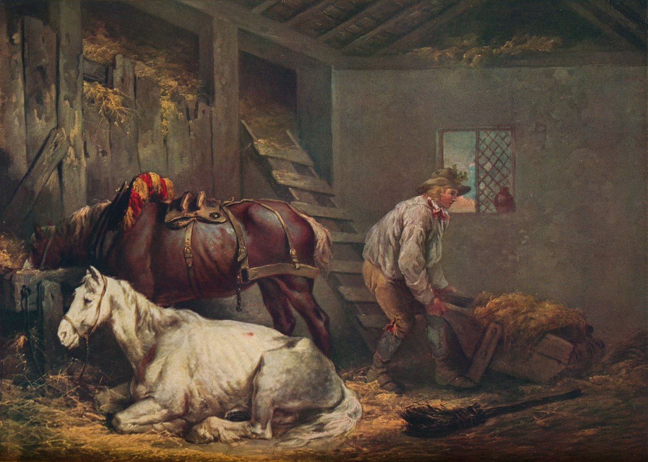 Konie w stajni, 1791 autorstwa George Morland