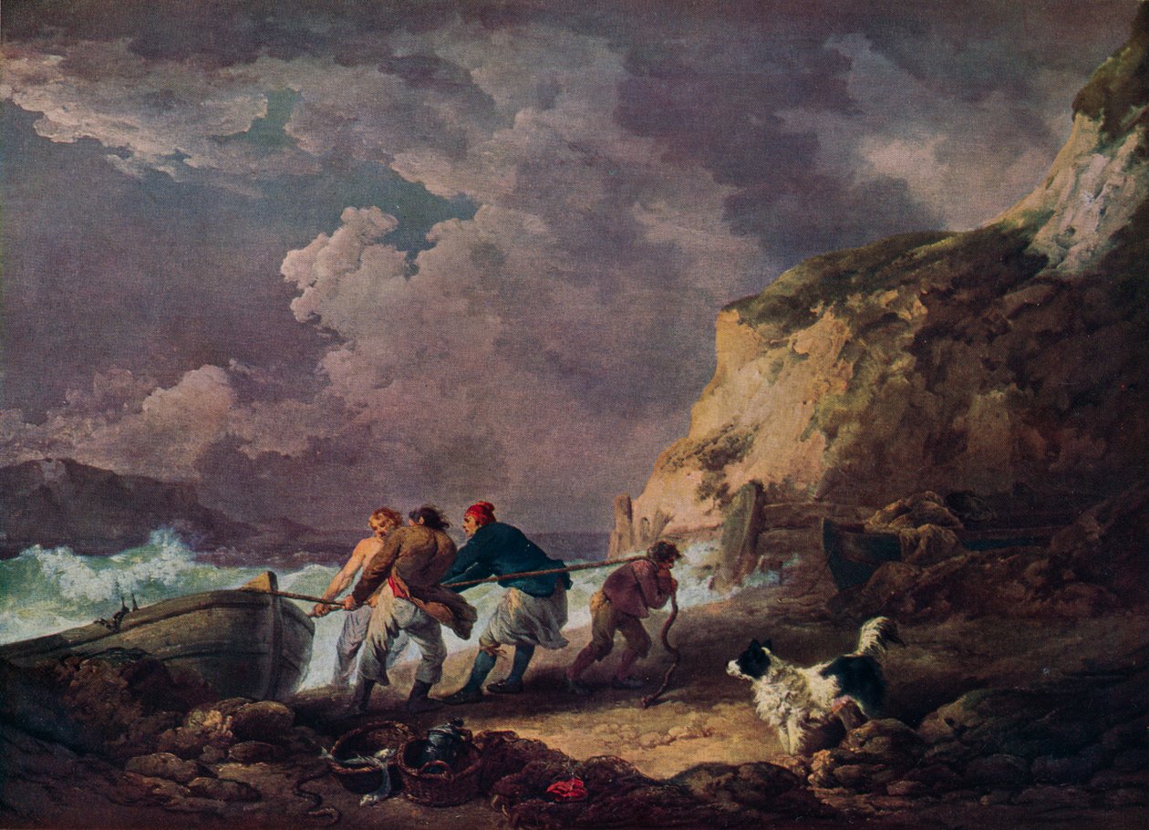 Wybrzeże: rybacy ciągnący łódź, 1791. autorstwa George Morland