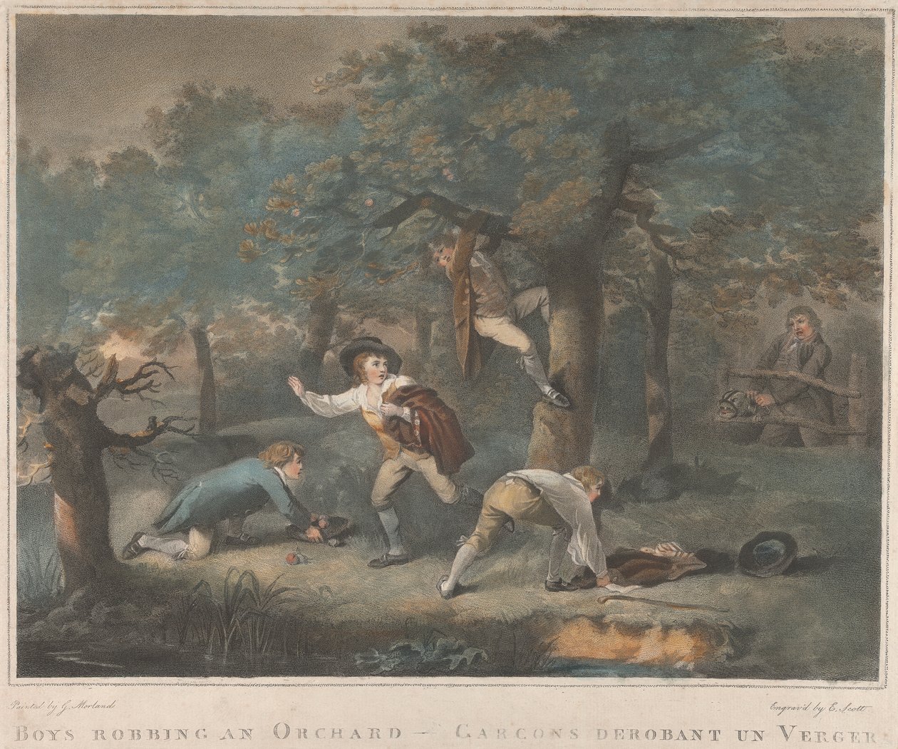 Zestaw czterech: Chłopcy rabujący sad autorstwa George Morland