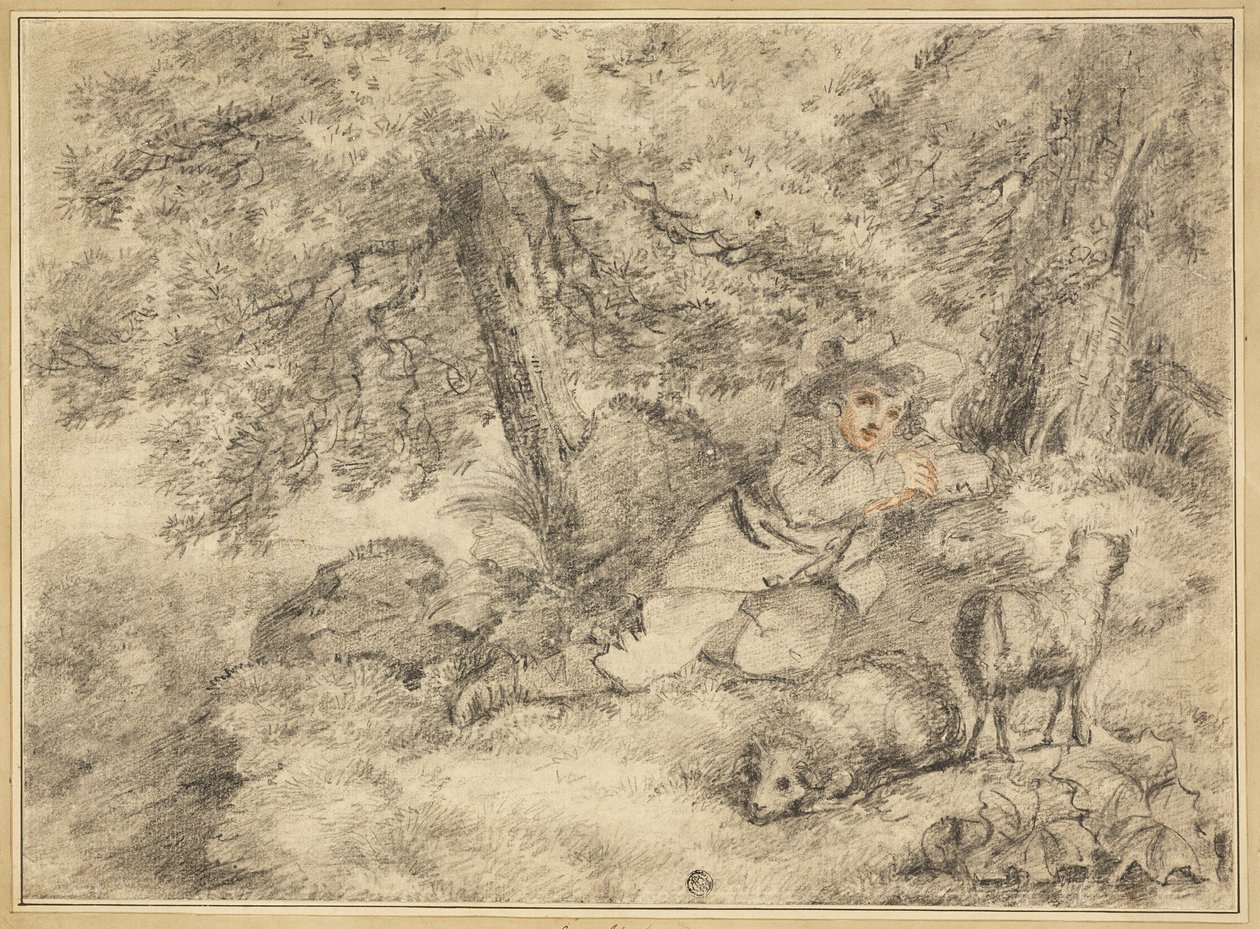 Pasterz z owieczkami w lesie autorstwa George Morland