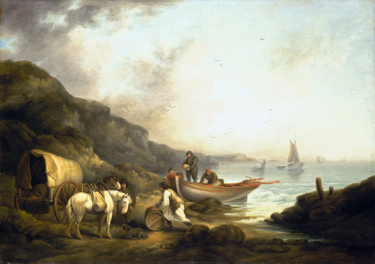 Przemytnicy na wybrzeżu. Olej na płótnie, początek XIX wieku, autor: George Morland (1763-1804). autorstwa George Morland