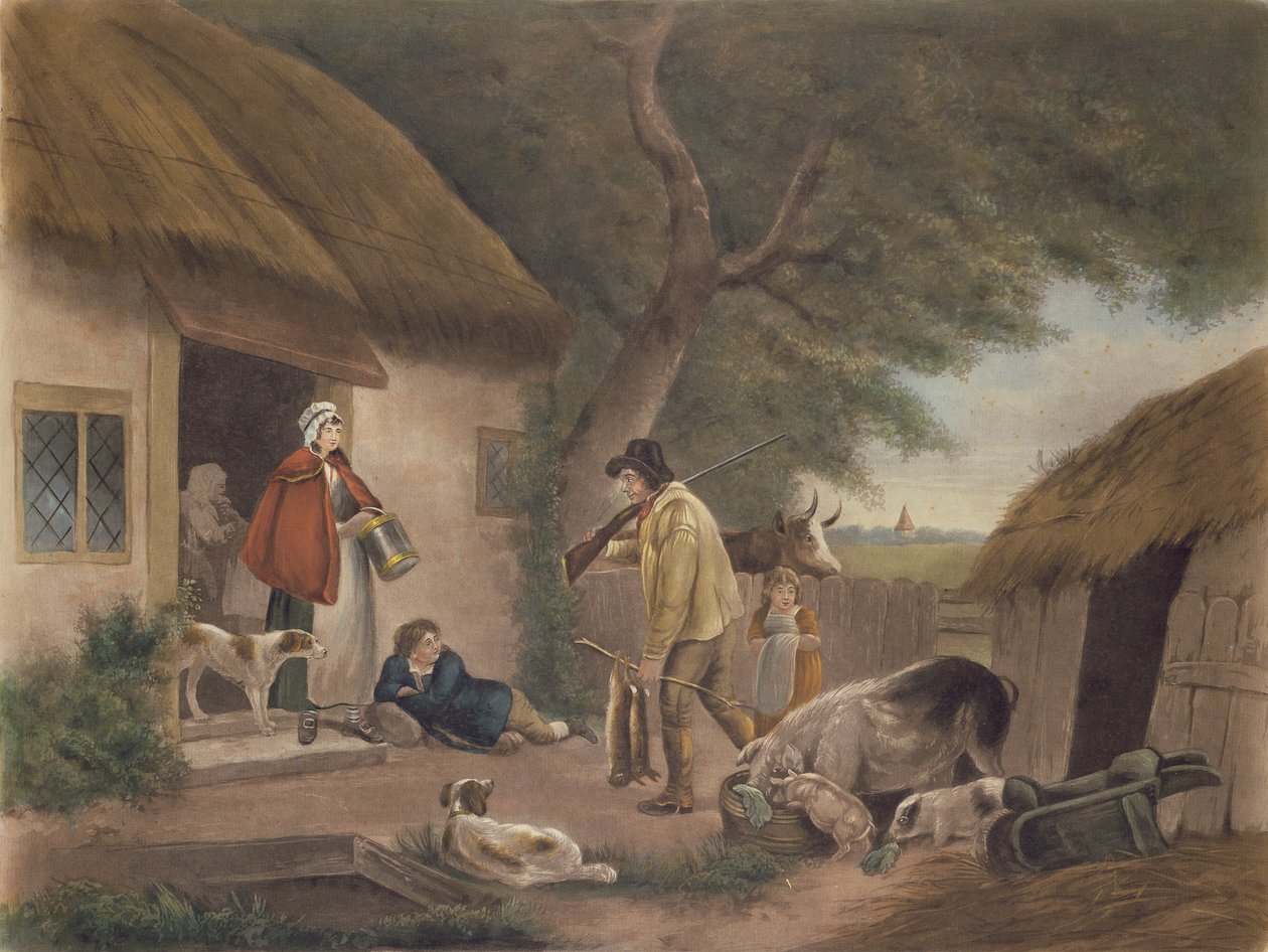 The Warrener, sztychowany przez Williama Warda (1766-1826), wyd. przez H. Morland, 1806 (grawerowanie mezzotinta) autorstwa George Morland