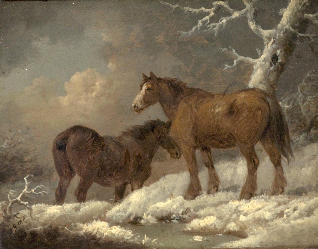 Dwa konie w śniegu autorstwa George Morland