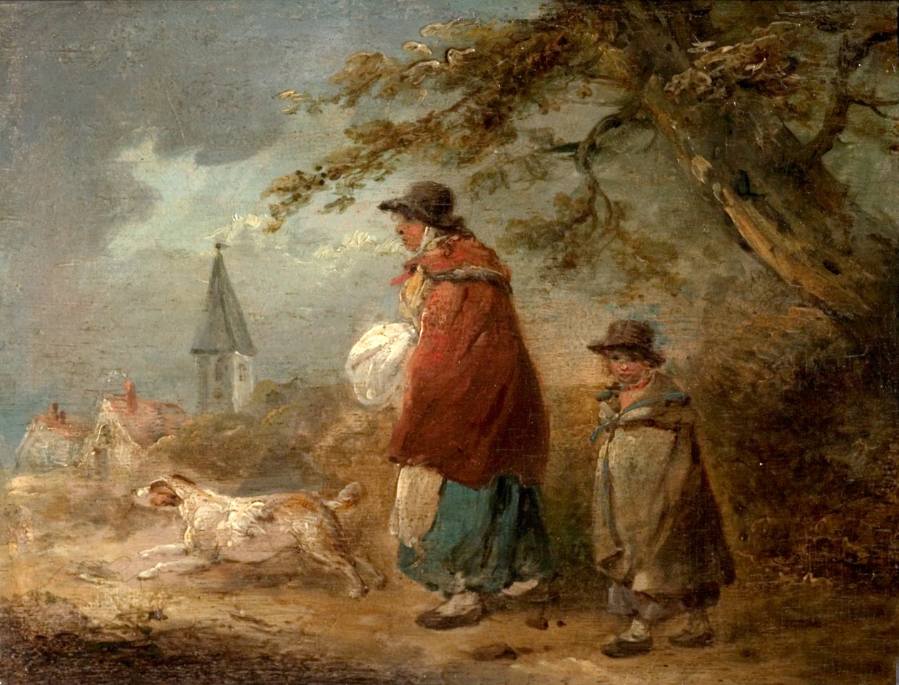 Kobieta, dziecko i pies na drodze autorstwa George Morland