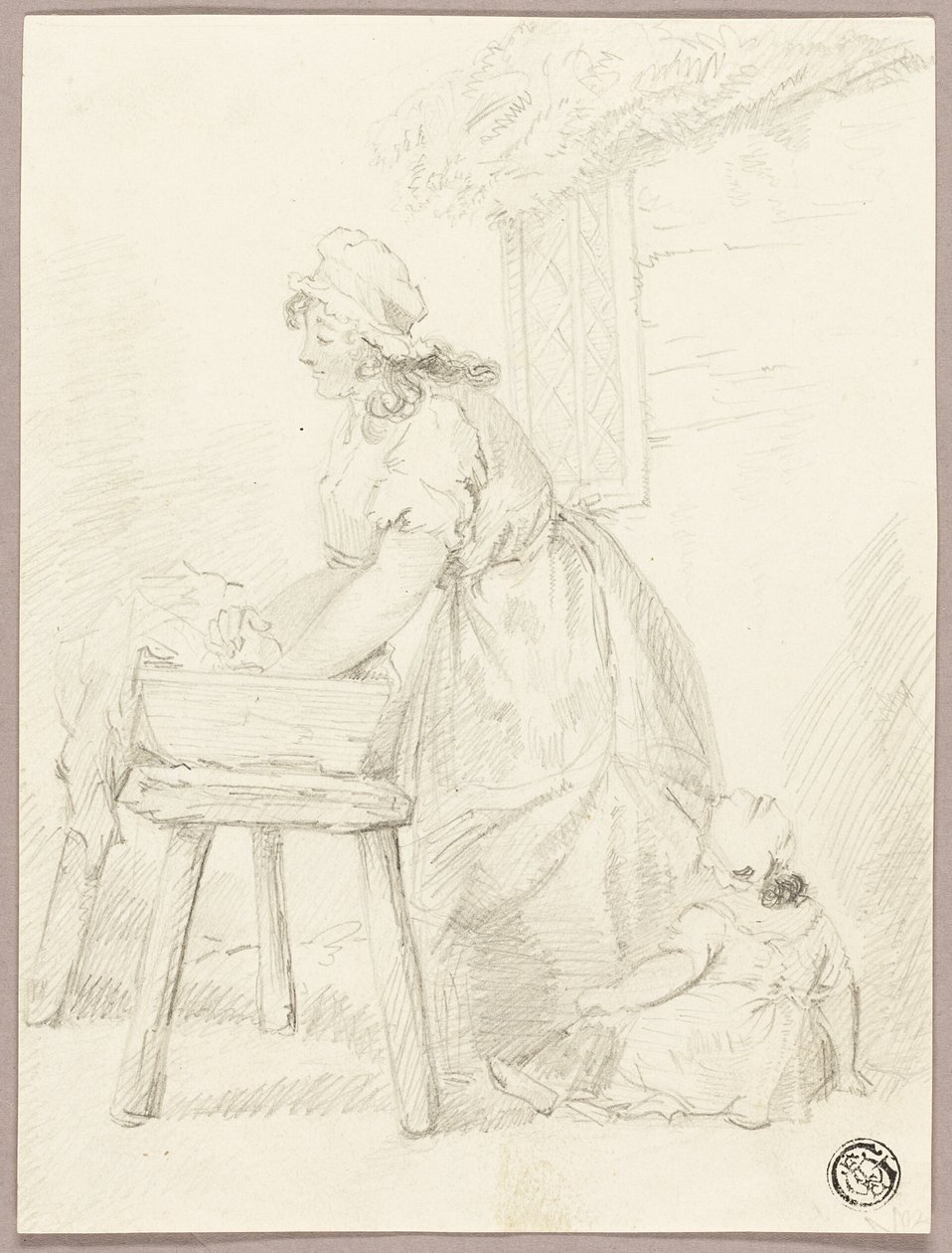Kobieta piorąca ubrania autorstwa George Morland